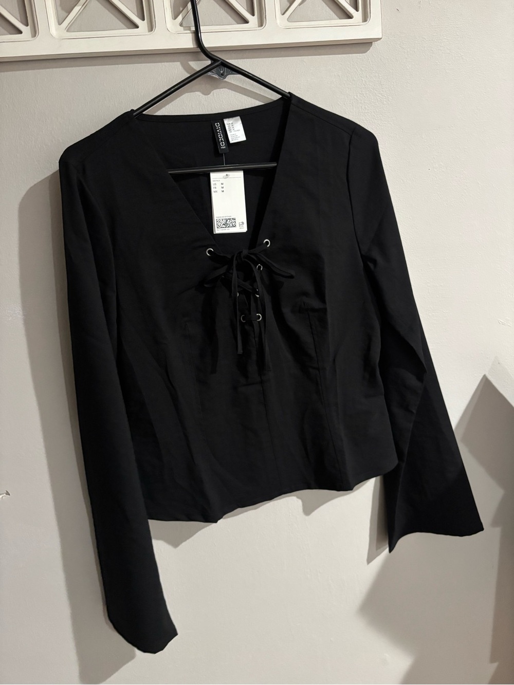 Black Lace-Up Long Sleeve Top